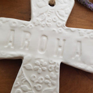 White Aroha Cross Ceramic