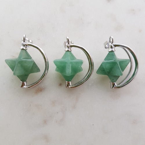 Green Aventurine Merkaba Spinner Pendant (assorted. silver metal)