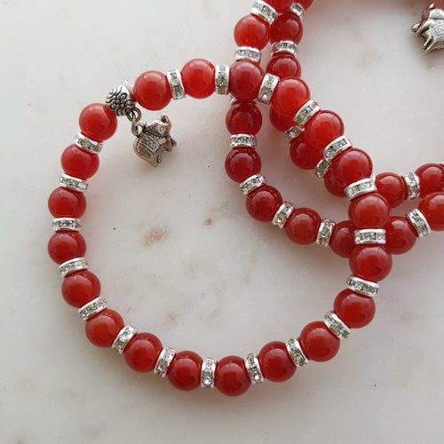 Carnelian Bracelet with Diamante Spacers & Elephant Charm (assorted)