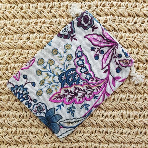 Colourful Floral Burlap Pouch (approx. 17-18x13cm)