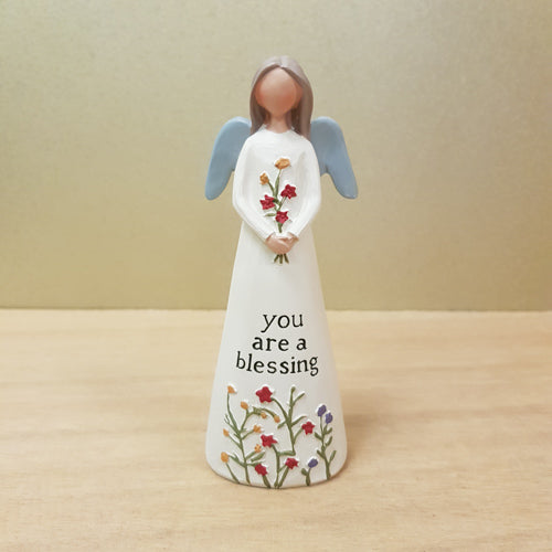 Blessing Angel Holding Flowers Figurine (approx 13x3.5x5cm)