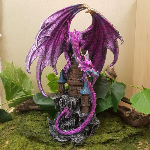Purple Dragon On Castle (approx 34.5x16x23cm)