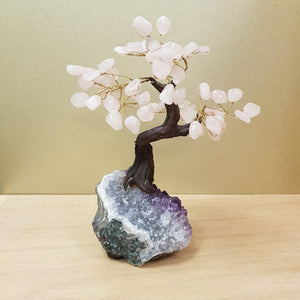 Rose Quartz Tree on Amethyst Cluster