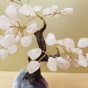 Rose Quartz Tree on Amethyst Cluster