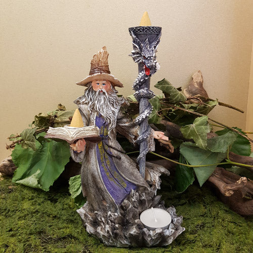 Wizard With Spellbook And Sword Backflow Burner & Tealight Holder (approx 23x13x10cm)