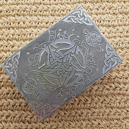 Celtic Pentagram Silver Metal Jewellery Box With Velvet Lining (approx 18x13x6cm)