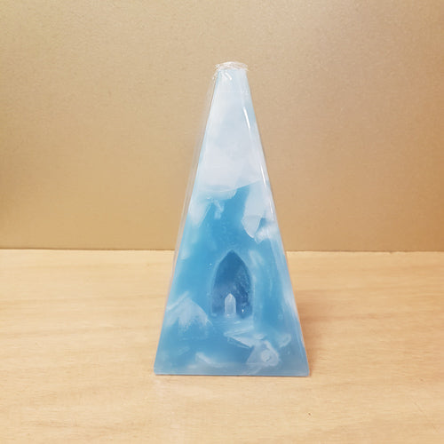 Aqua Pyramid Candle with Quartz Point Inside ( assorted. approx 9x9x16cm. approx. 35 hours burn time)