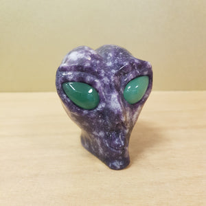 Lepidolite Alien Head with Green Aventurine Eyes (approx.