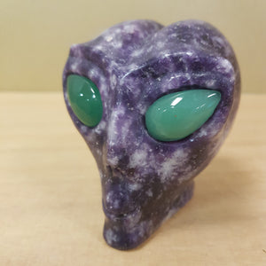 Lepidolite Alien Head with Green Aventurine Eyes (approx.