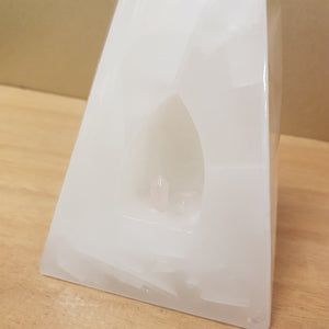 White Pyramid Candle with Crystal Point Inside