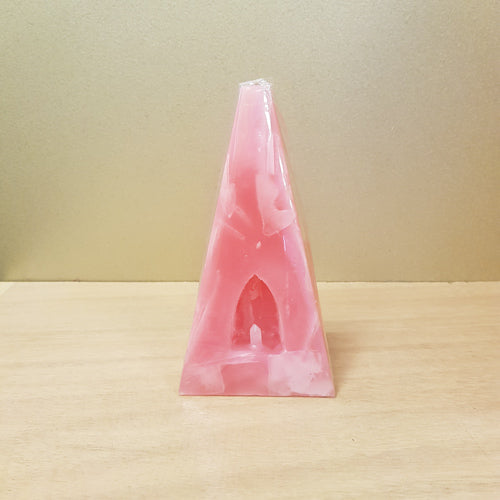 Pink Pyramid Candle with Crystal Point Inside (assorted. approx. 9x9x16cm approx. 35 hours burn time)