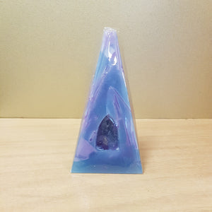 Blue & Pink Pyramid Candle with Amethyst Point Inside