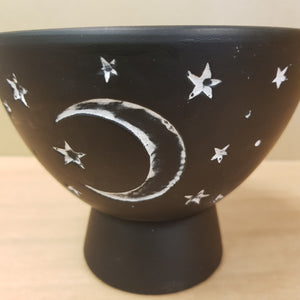 Black Moon And Stars Terracotta Smudge Bowl (approx 13x13x10cm)