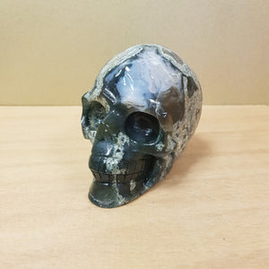 Moss Agate Skull (approx. 8x6x11cm)