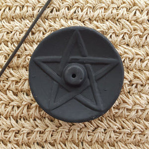 Black Pentagram Terracotta Incense Holder (approx 9x9x2cm)