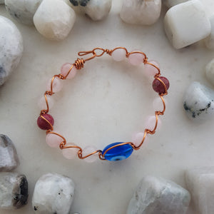 Blue Eye, Rose Quartz & Rhodonite Copper Wrapped Bracelet Hand Crafted in Aotearoa New Zealand (assorted)