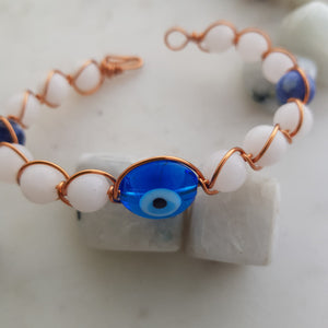 Blue Eye, White Jade & Sodalite Blue Eye, Rose Quartz & Rhodonite Copper Wrapped Bracelet Hand Crafted in Aotearoa New Zealand (assorted)