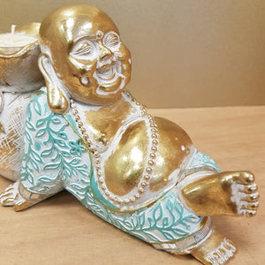 Lucky Buddha Gold And Turquoise Candle Holder