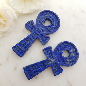 Lapis Ankh with Symbols (assorted. approx. 10x5x1cm)