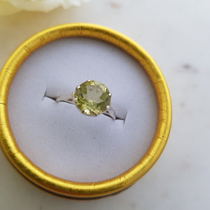 Lemon Topaz Round Claw Set Ring