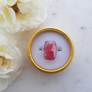 Rhodochrosite Rectangular Cabochon Ring