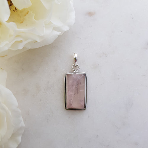 Rose Quartz Cabachon Rectangular Pendant (sterling silver)