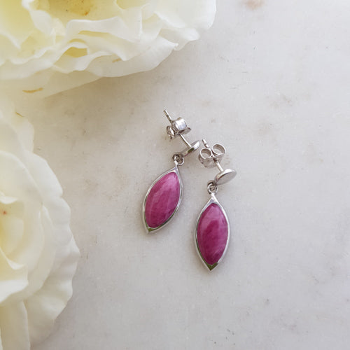 Ruby Teardrop Earrings Set In Sterling Silver