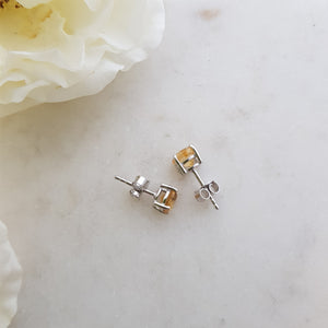 Citrine Claw Set Studs In Sterling Silver