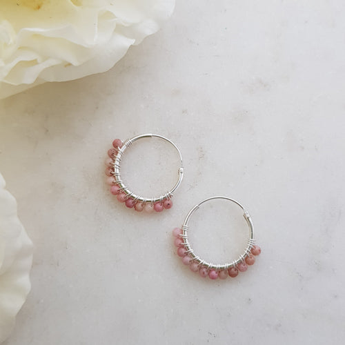 Rhodonite Earrings Set On Sterling Silver Sleepers 2mm
