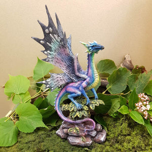 Multi Coloured Dragon On Green Leaves (approx 28x16x12cm)