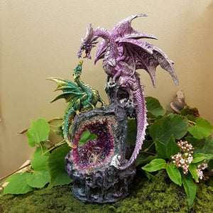 Purple and Green Dragons On Crystal Cave LED (approx 32X22X11.5CM)