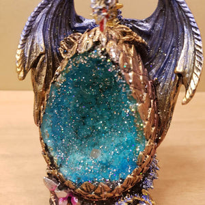 Blue Dragon On Crystal Egg LED (approx 12x8.5x7cm)