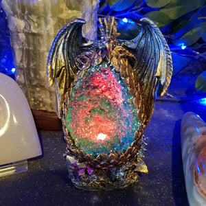 Blue Dragon On Crystal Egg LED (approx 12x8.5x7cm)