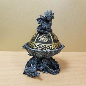 Black And Gold Dragon Dome Shaped Trinket Box (approx 16x12x10.5cm)