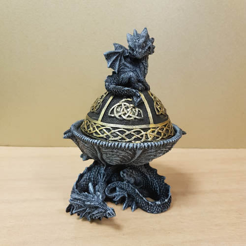 Black And Gold Dragon Dome Shaped Trinket Box (approx 16x12x10.5cm)