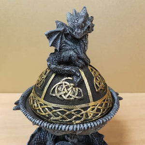 Black And Gold Dragon Dome Shaped Trinket Box (approx 16x12x10.5cm)