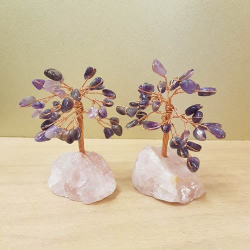 Amethyst Tree on Rose Quartz Rough Rock (assorted. approx. 9-10.5x6.2-7.2cm)