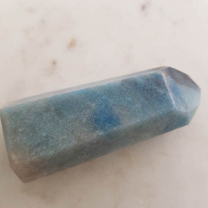 Triallite aka Trollite Point. A combination of Lithium, Lepidolite, Blue Tourmaline and Lazulite