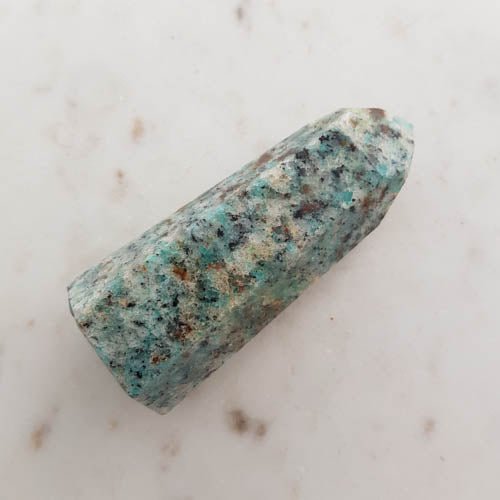 Amazonite, Biotite & Quartz Polished Point (approx. 9.1x3.9x3.5cm)