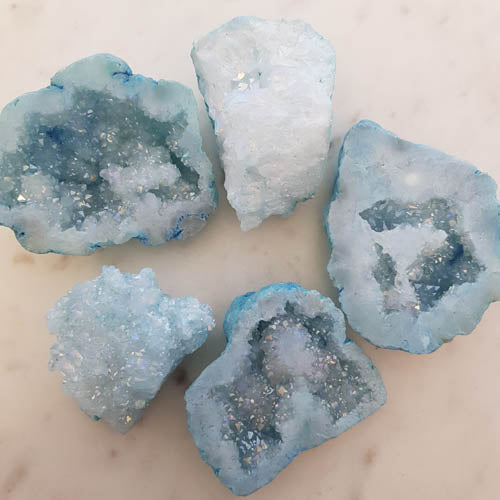 Aqua Blue Quartz Geode Piece (lasered. assorted. approx. 7.6-9.9x5.6-8cm)