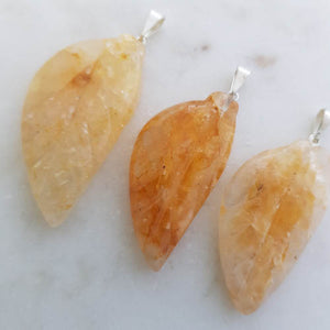 Golden Quartz Leaf Pendant (assorted. silver metal bale)