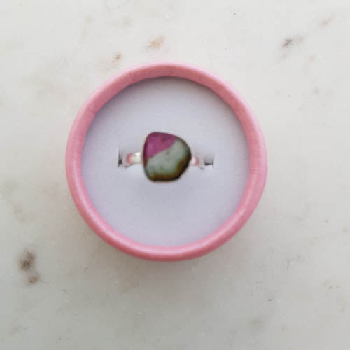 Watermelon Tourmaline Ring (sterling silver. size 9)