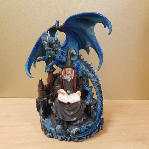 Dragon Guarding Wizard With Spellbook (approx 26x13x15cm)