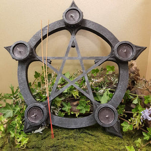 Black Pentacle Tealight And Incense Holder (approx 40x40cm)