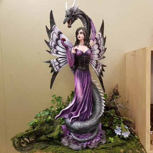 Purple Fairy Holding Rose With Dragon (approx 61x35x22cm)