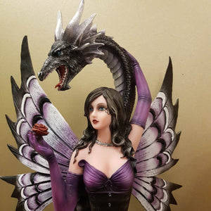 Purple Fairy Holding Rose With Dragon