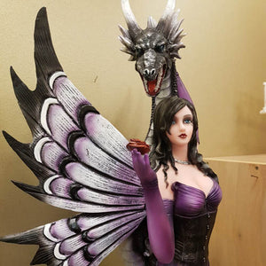 Purple Fairy Holding Rose With Dragon