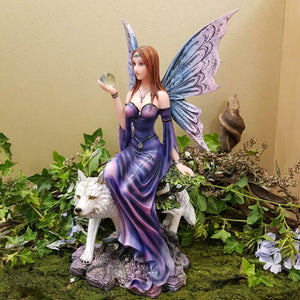 Purple Fairy With White Wolf