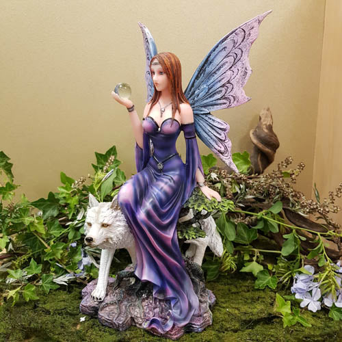 Purple Fairy With White Wolf (approx 29.5x17x17cm)