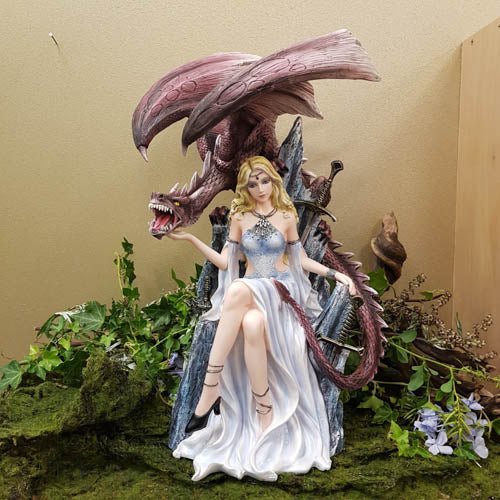 Queen On Throne with Dragon (approx 38x25x25cm)
